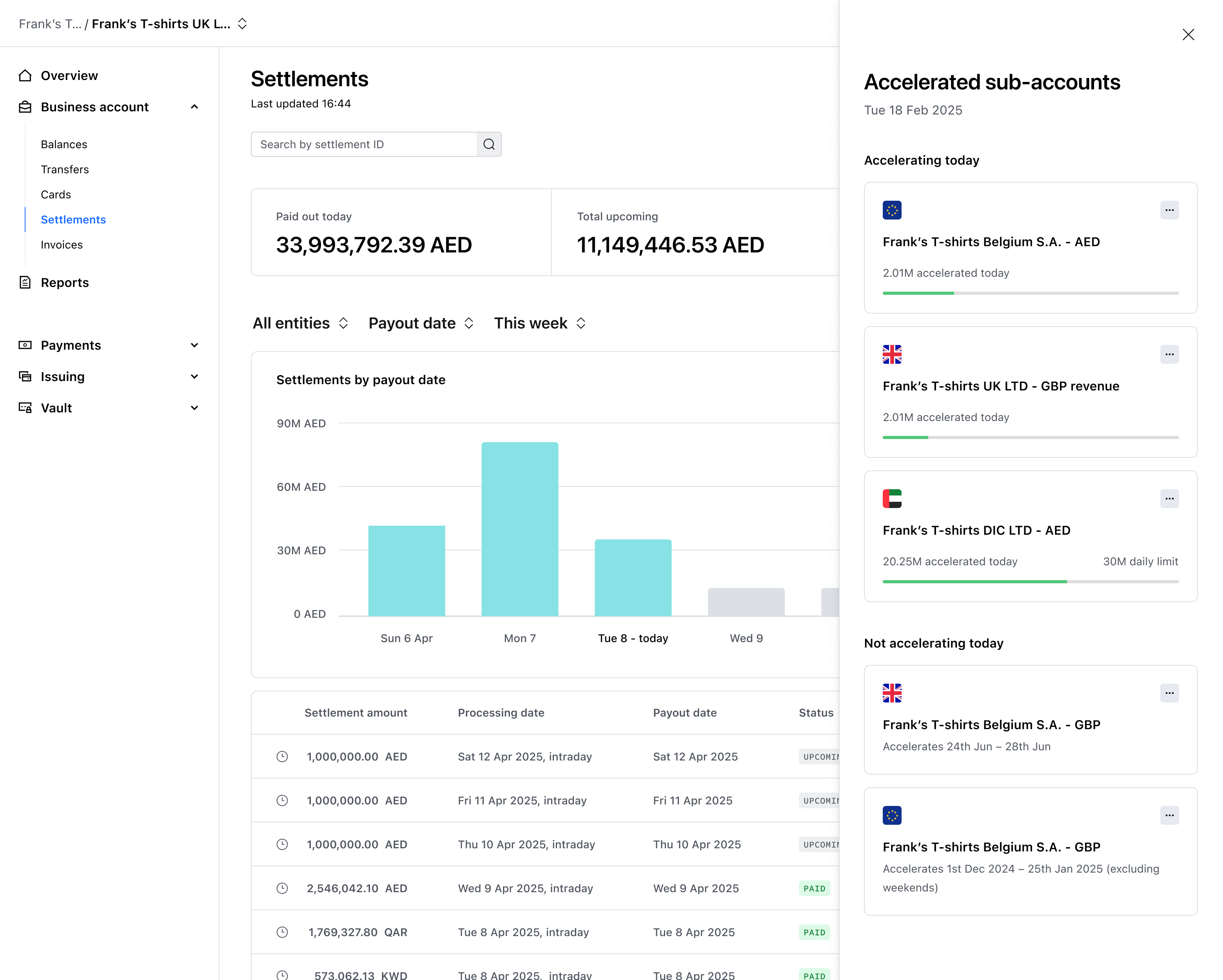 Accelerated sub-accounts panel – Light mode
