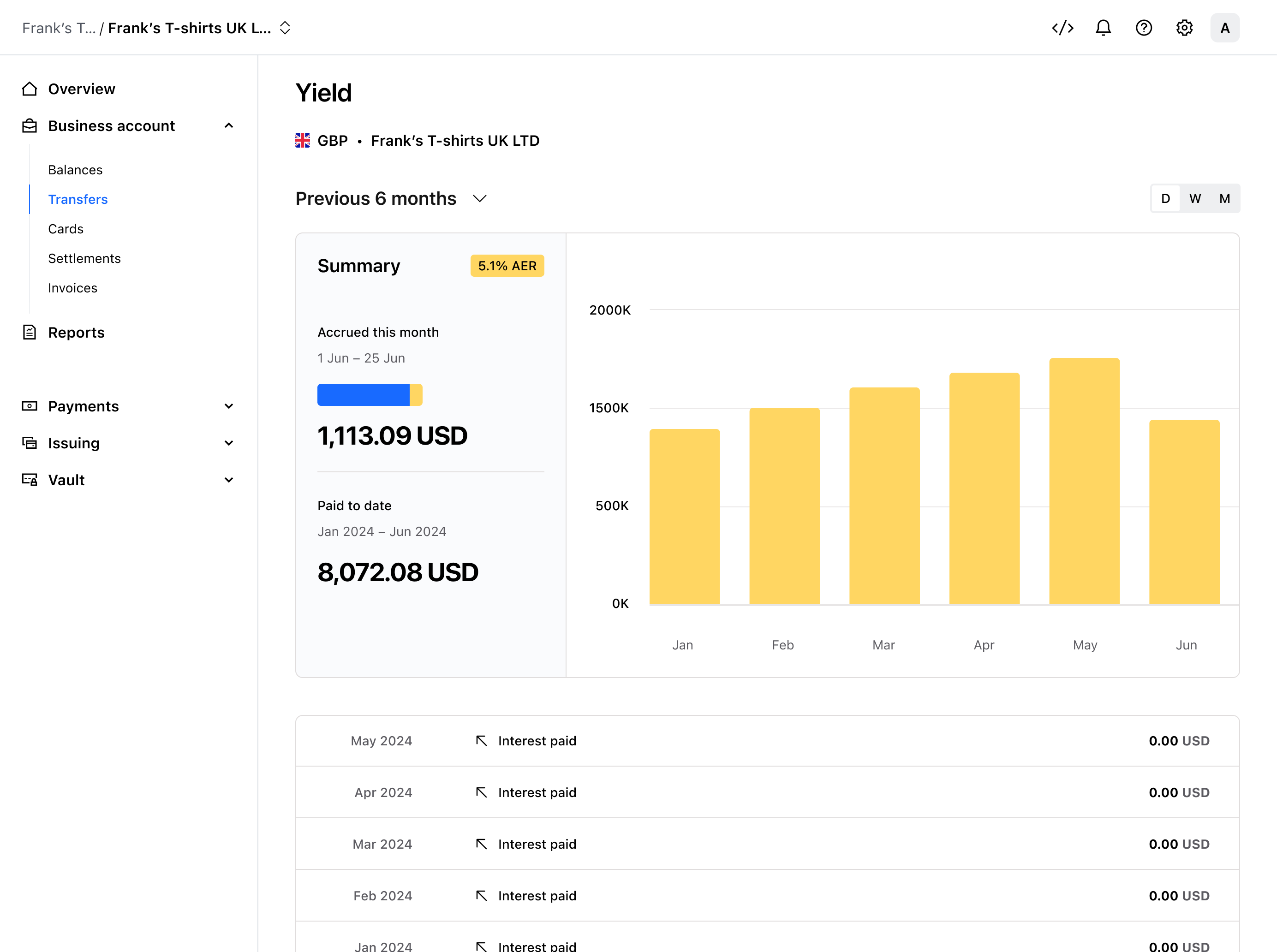 Yield concept applied to sub-account balance – Light mode