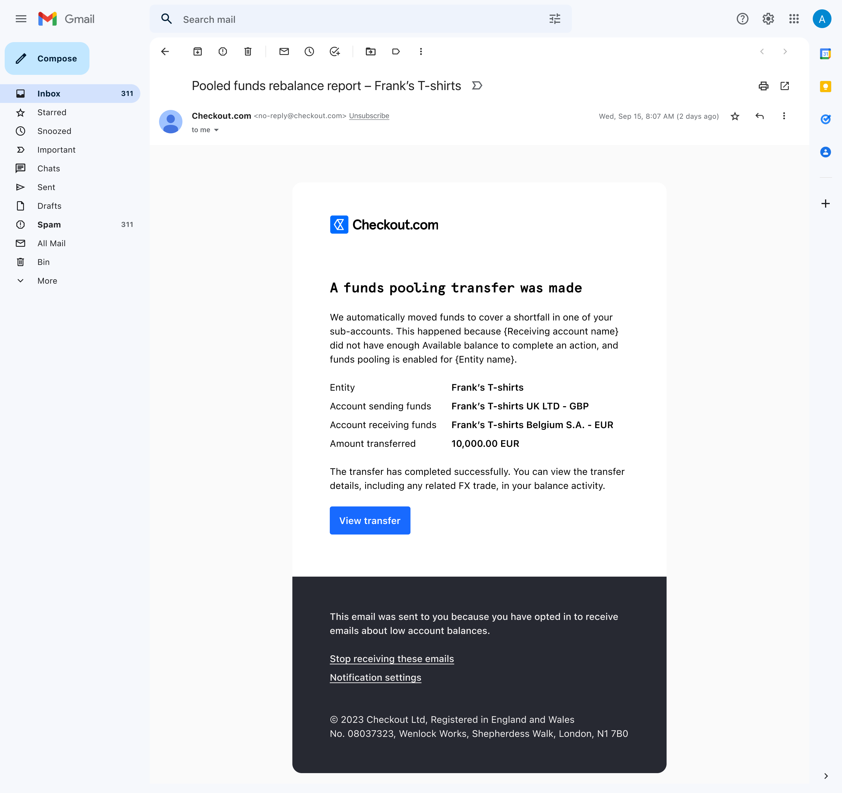 Pooled funds rebalance report email
