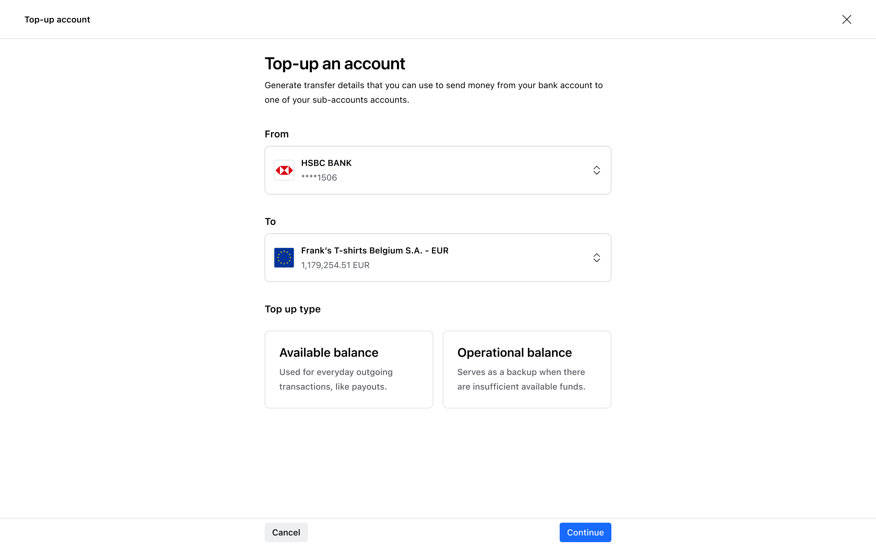 Top-up flow step 1 – Light mode