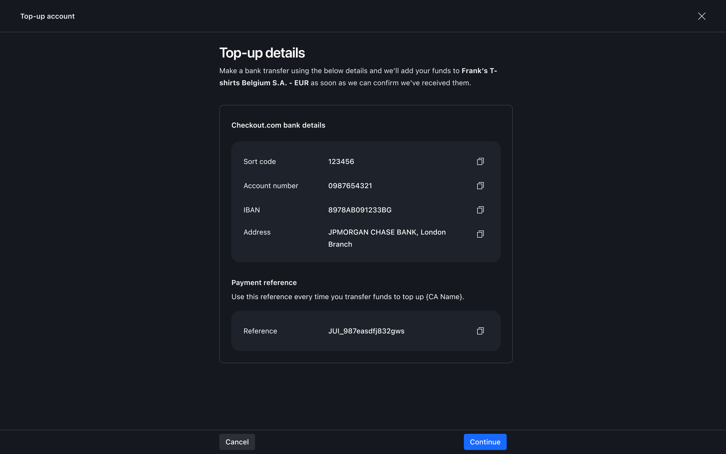 Top-up flow step 3 – Dark mode