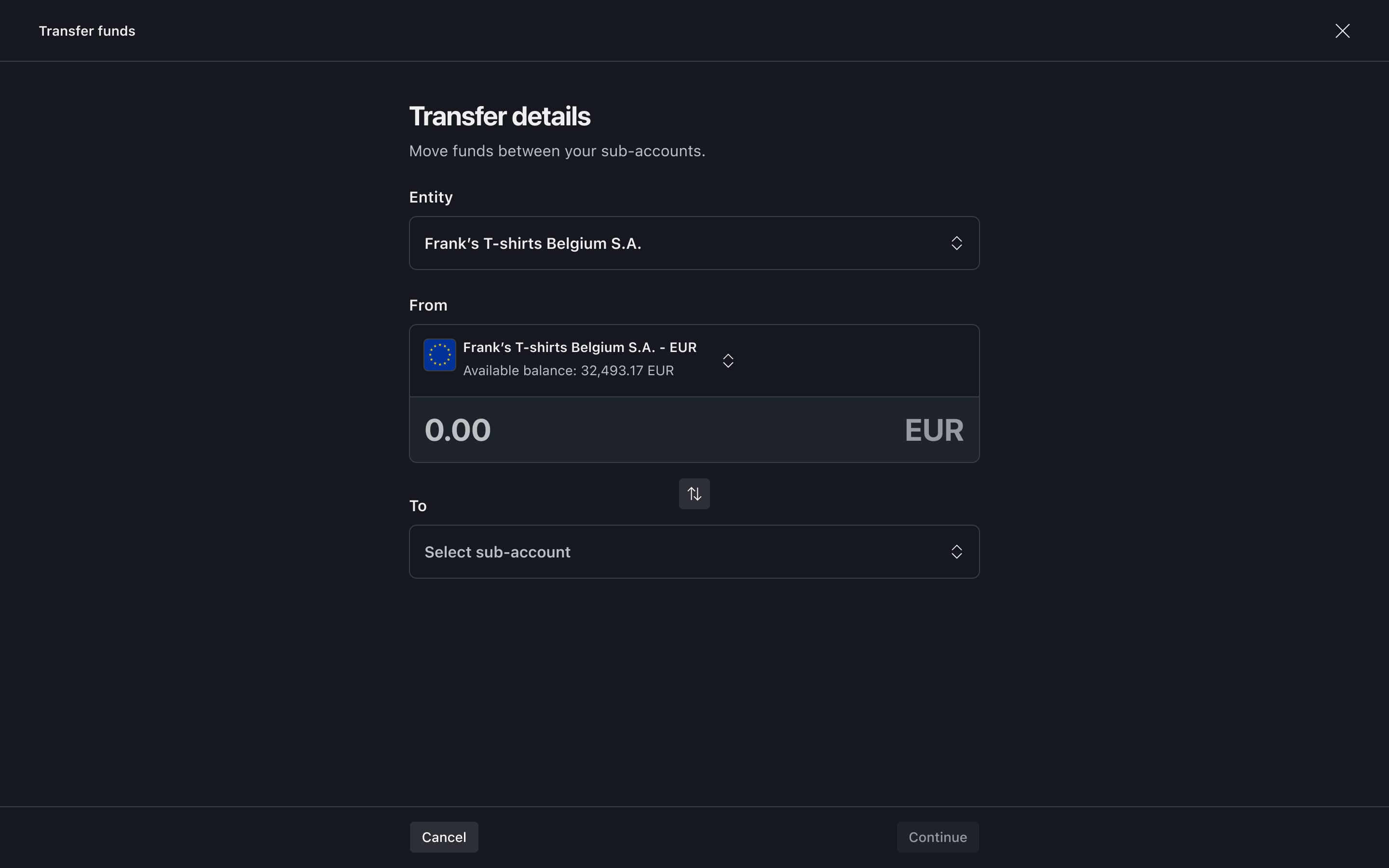 Transfer flow step 3 – From account selected – Dark mode
