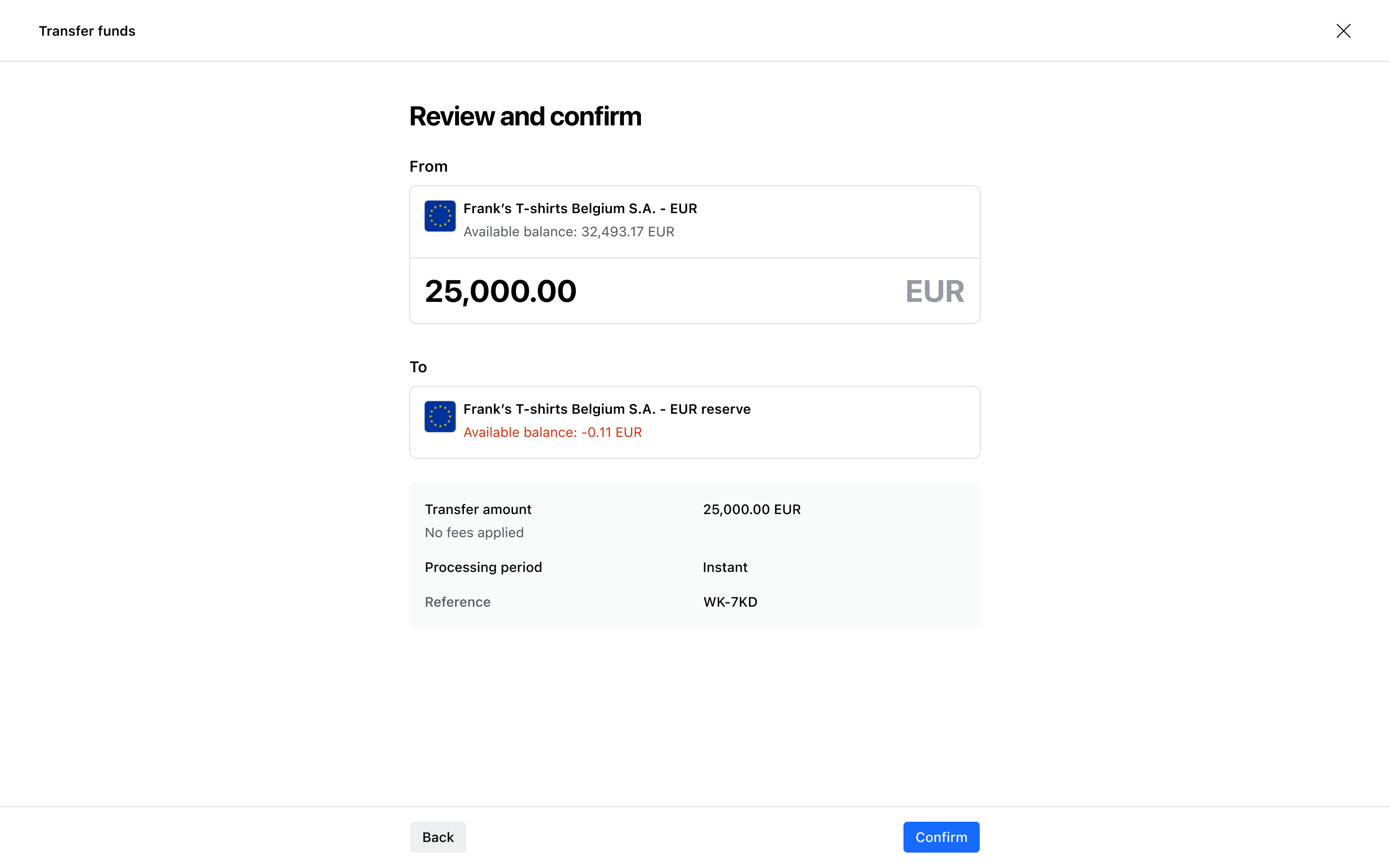 Transfer flow step 6 – Review – Light mode